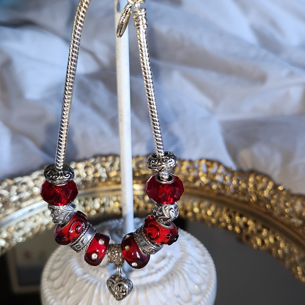 Women's Solid 925 Pandora-Style Valentines Day Bracelet.